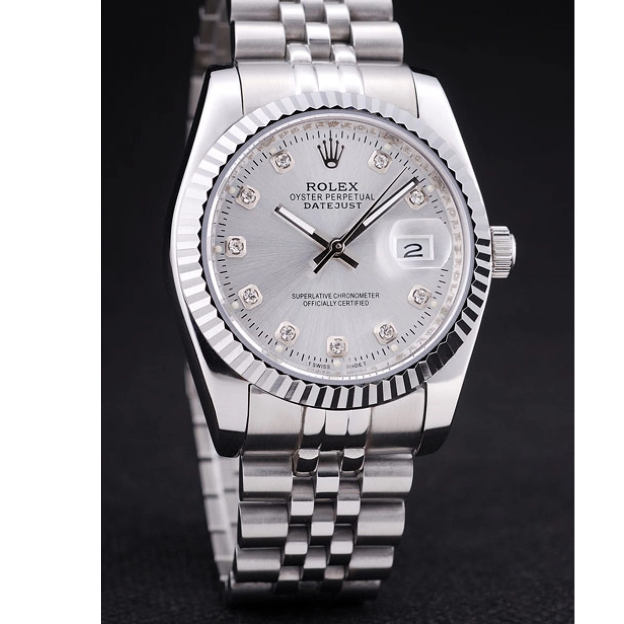 Rolex copies cheap 7455 Ribbed Bezel Dial Rolex Diamonds Datejust Silver 0306