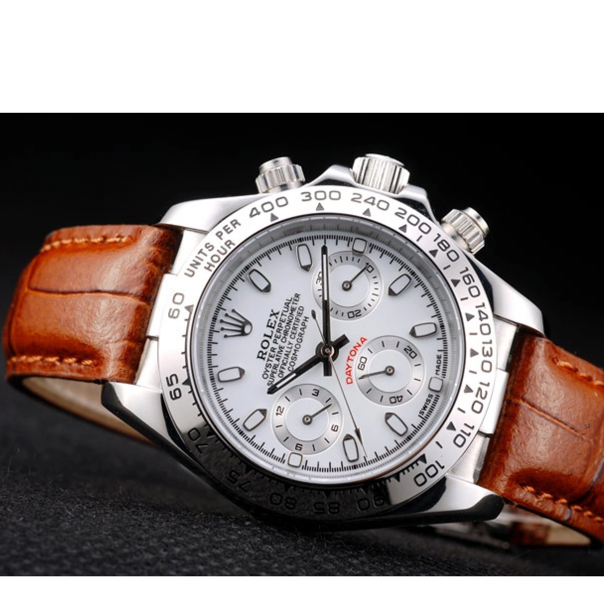 Rolex aaa copy Lady Brown Tachymeter Case Rolex Steel Daytona Leather Stainless Strap Dial White 0305