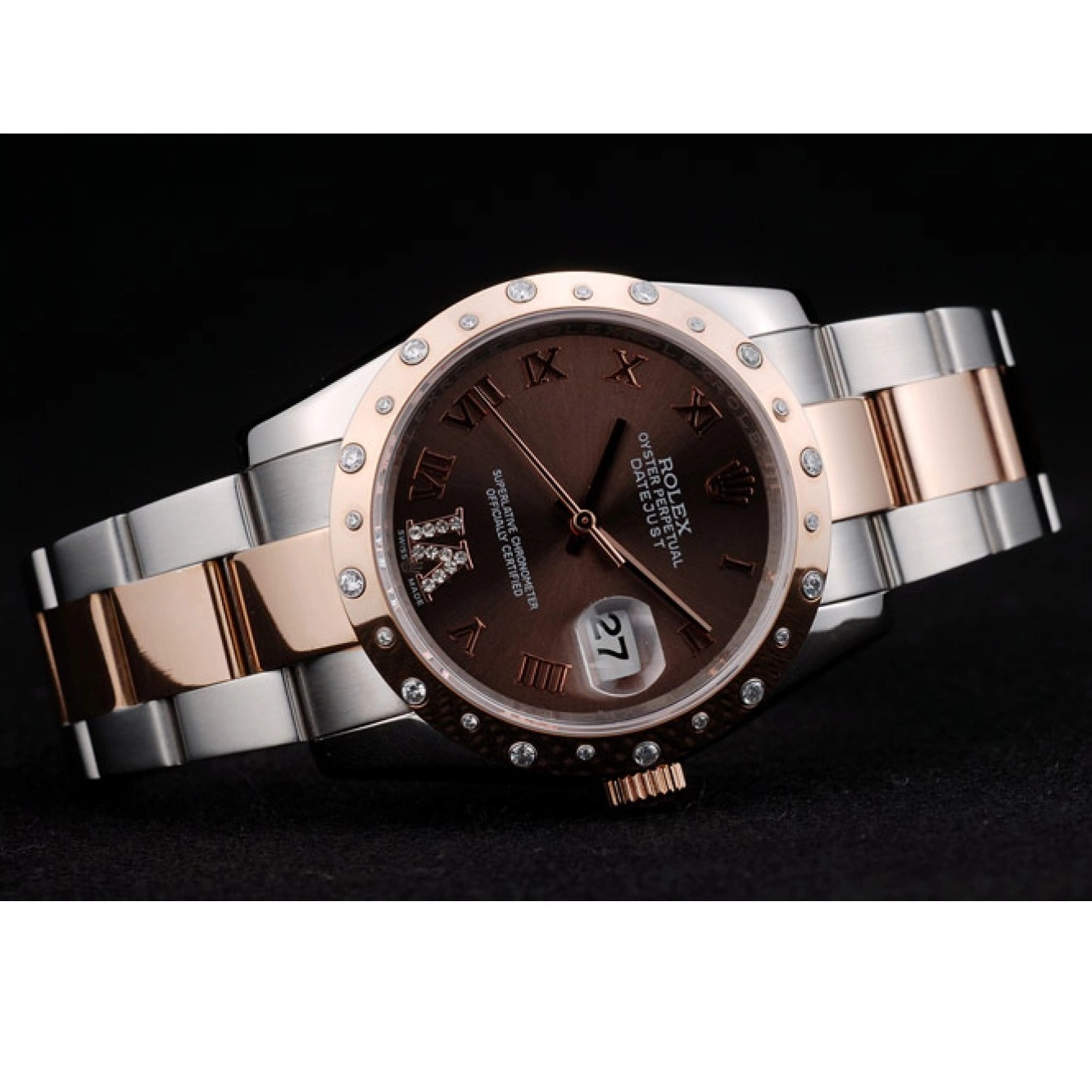 Good copy rolex watches Steel DateJust 41994 Brown Diamond Plated Rolex Dial Brushed Stainless Case 0305