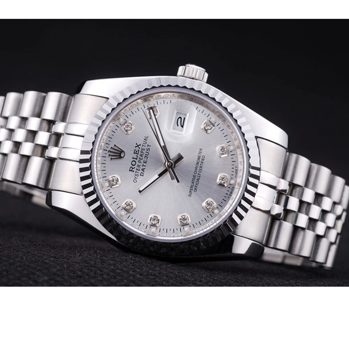 Rolex copies cheap 7455 Ribbed Bezel Dial Rolex Diamonds Datejust Silver 0306