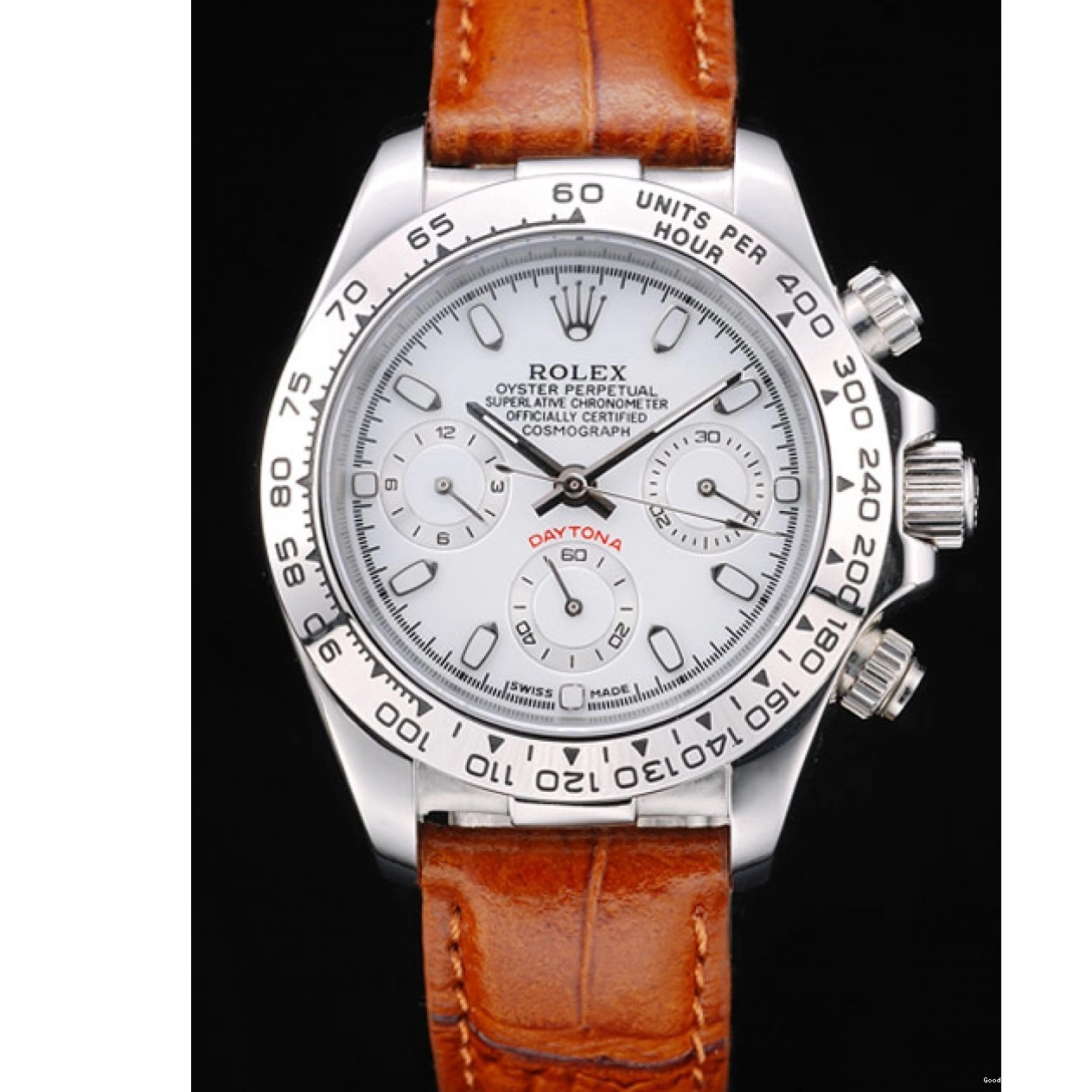 Rolex aaa copy Lady Brown Tachymeter Case Rolex Steel Daytona Leather Stainless Strap Dial White 0305