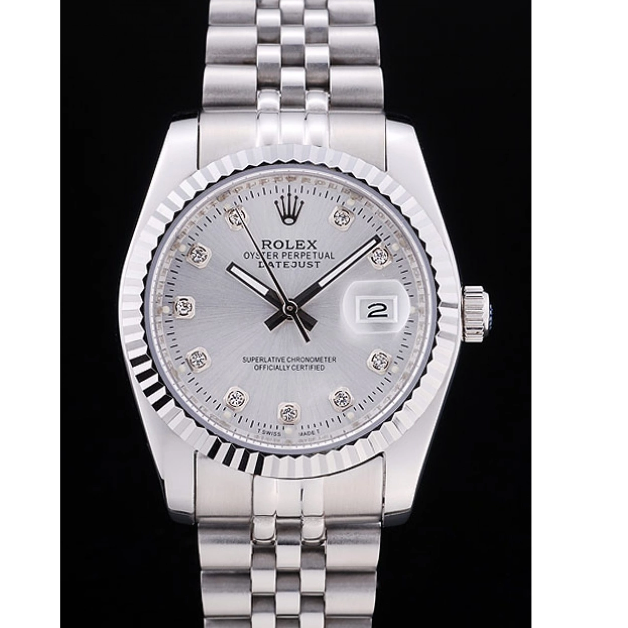 Rolex copies cheap 7455 Ribbed Bezel Dial Rolex Diamonds Datejust Silver 0306