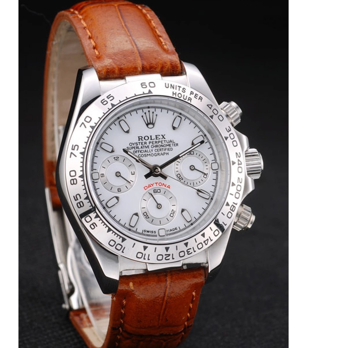 Rolex aaa copy Lady Brown Tachymeter Case Rolex Steel Daytona Leather Stainless Strap Dial White 0305